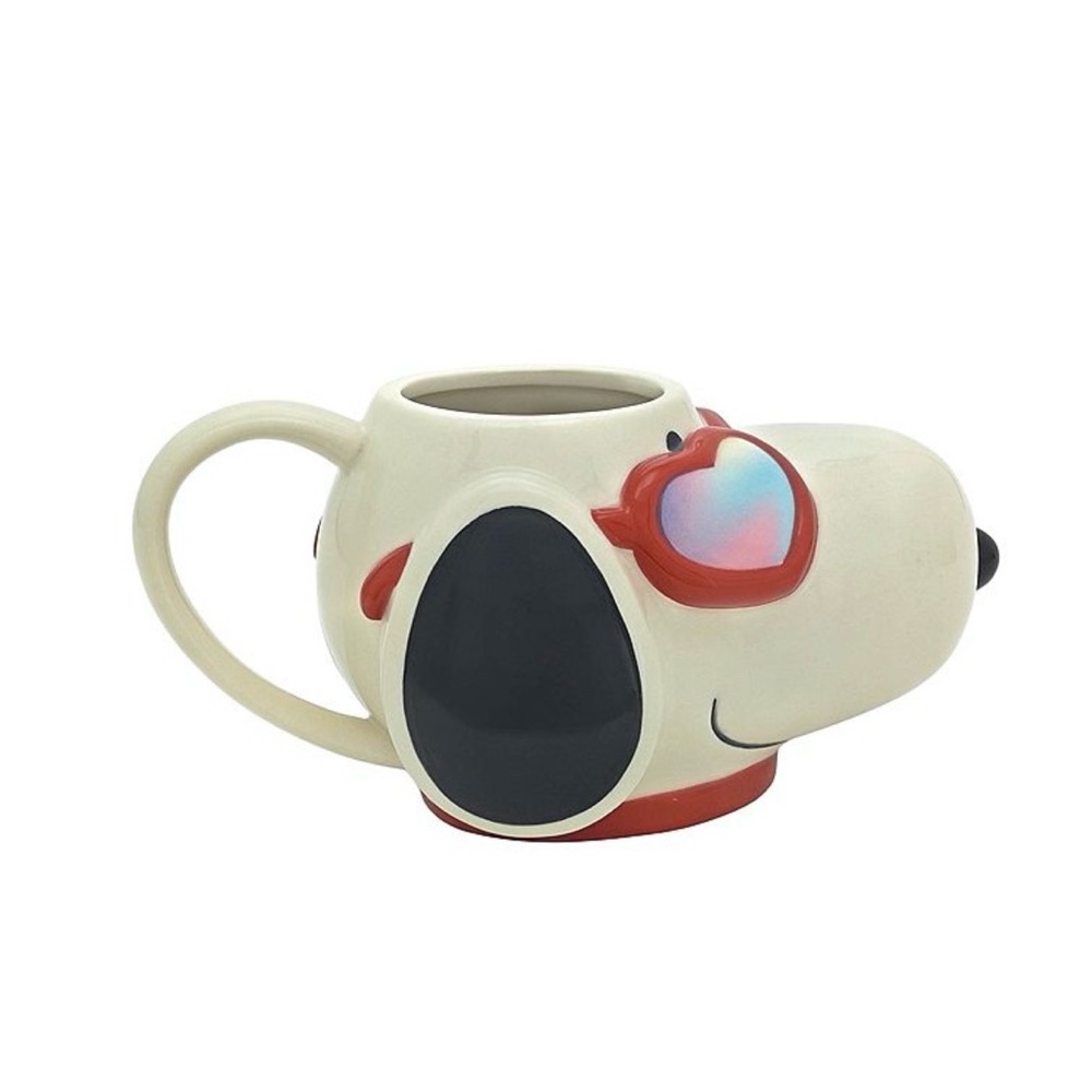 SNOOPY Mug,Adorable Cream and Black Snoopy Mug with Heart Glasses